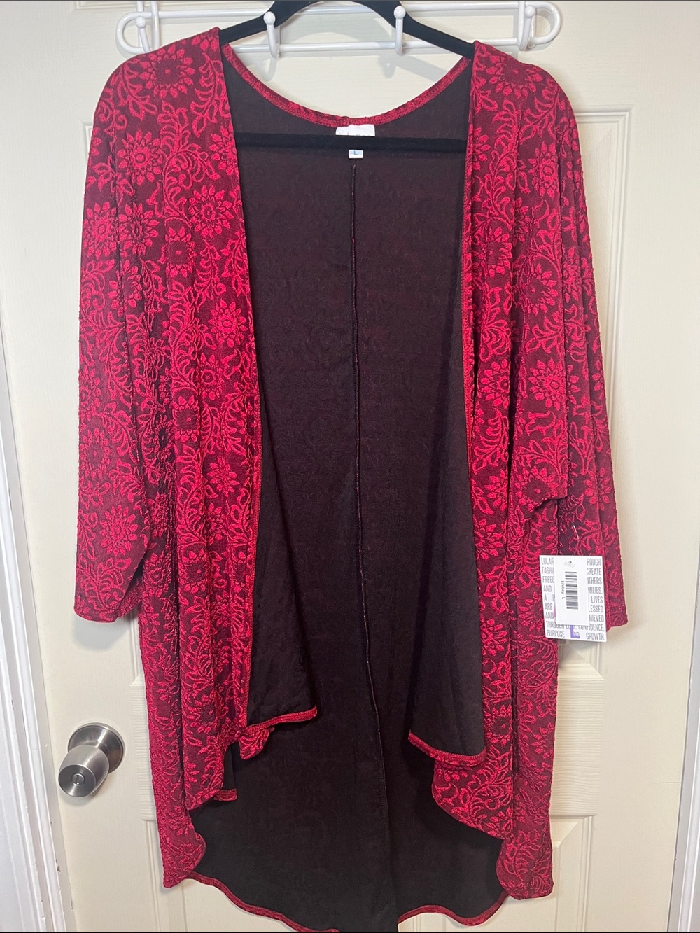 LuLaRoe Red Floral Open-Front Cardigan